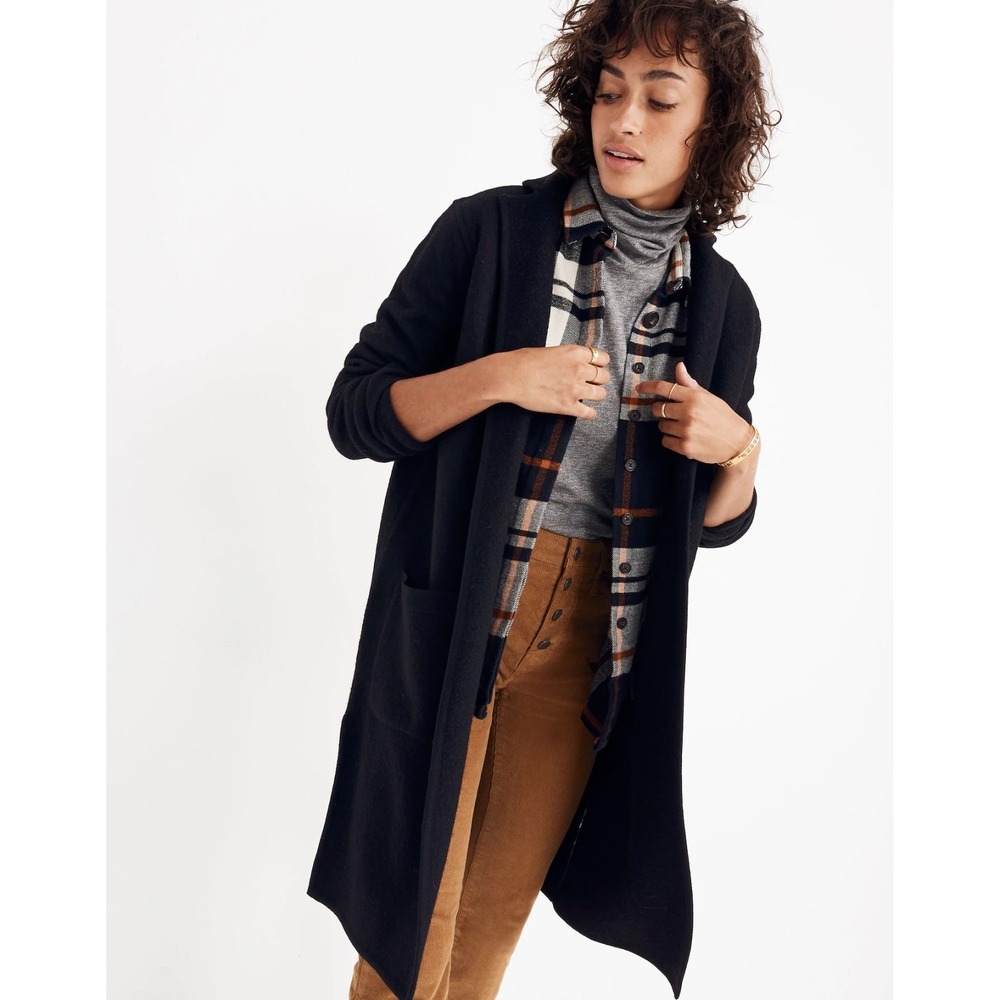 Madewell Camden Sweater-Coat Women's Medium M Black Open Front Boiled Wool $178
